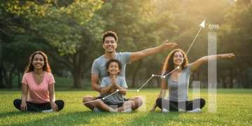Family practicing affordable holistic living in a park, demonstrating budget wellness