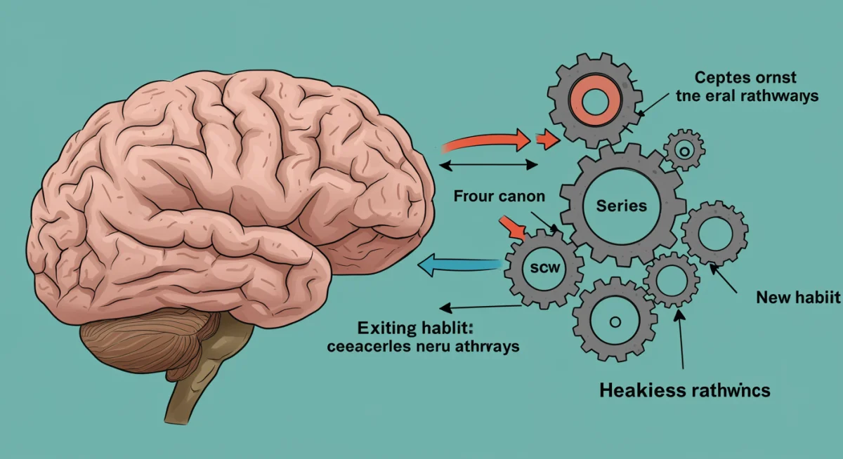 Illustration of brain gears representing how habit stacking connects existing and new habits to form new neural pathways.