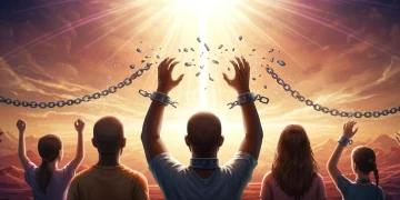 People breaking free from mental chains towards a hopeful future in 2025