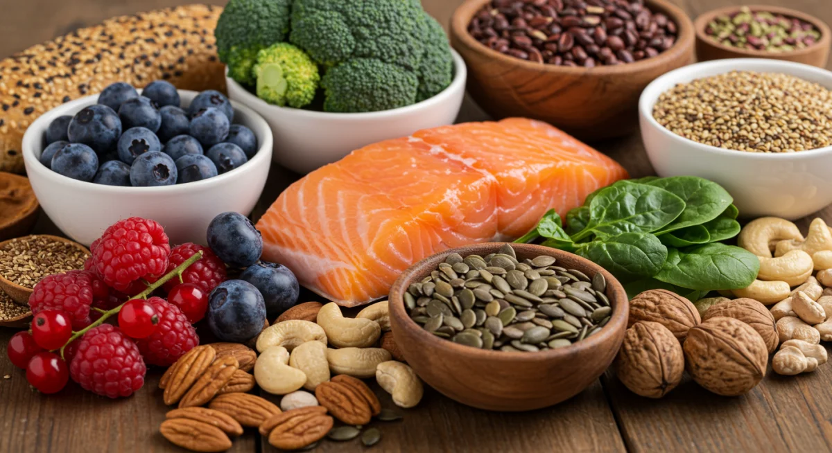 Assortment of vibrant whole foods for optimal energy and nutrition