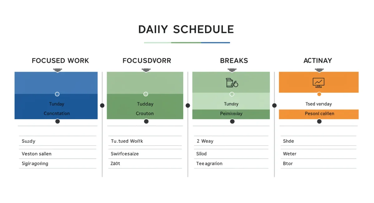 Illustration of a well-organized daily schedule with time blocks for focused work and breaks