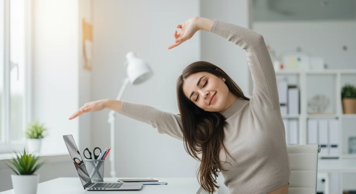 Employee taking a refreshing stretch break at desk