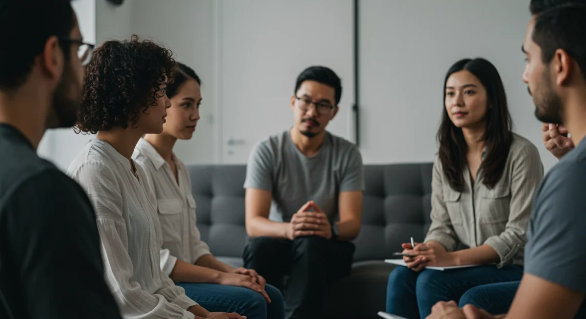 Diverse group practicing active listening and empathy in a workshop
