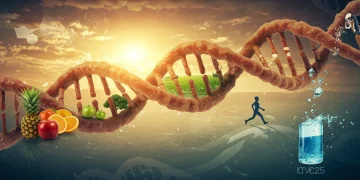 Abstract representation of epigenetics and lifestyle choices influencing DNA