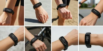 People exercising with popular fitness trackers on their wrists, showcasing diverse health activities.