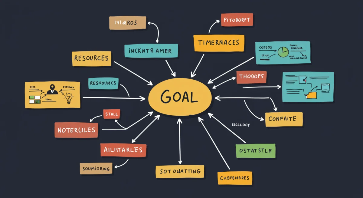 Mind map illustrating a structured approach to effective goal planning and task breakdown.