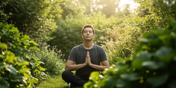Peaceful person taking a mindful break in a garden