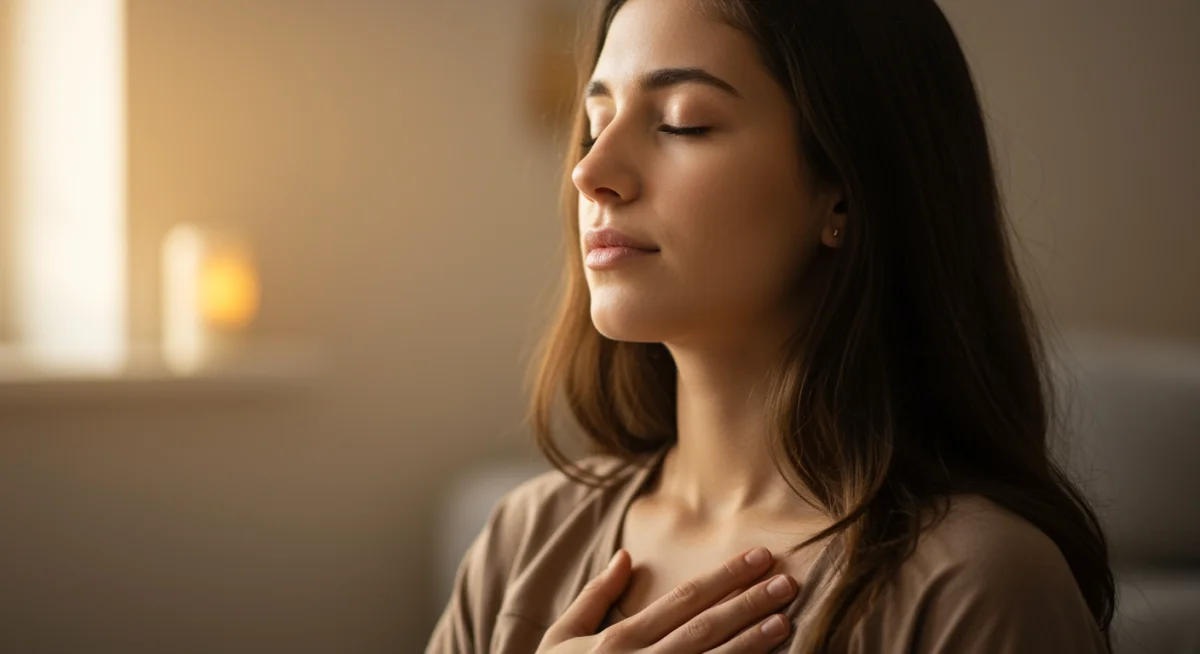 Individual practicing mindful breathing with focus and serenity.