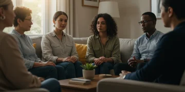 Group of friends having a mindful conversation, demonstrating strong connection