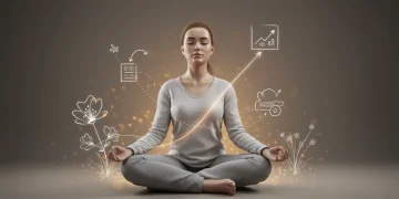 Serene person meditating, symbolizing mindful goal setting and inner peace leading to success.