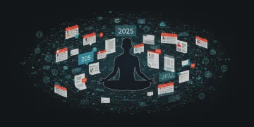 Person meditating amidst digital chaos, symbolizing overcoming overwhelm