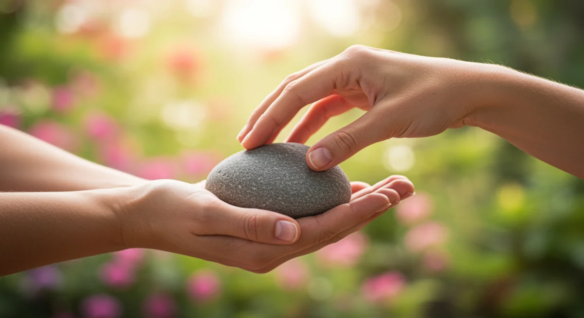 Hands holding a smooth stone, symbolizing focus and mindfulness