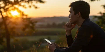 Person enjoying nature, practicing digital detox