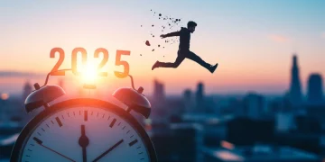 Person leaping over a clock, symbolizing overcoming procrastination and taking action for 2025 goals.