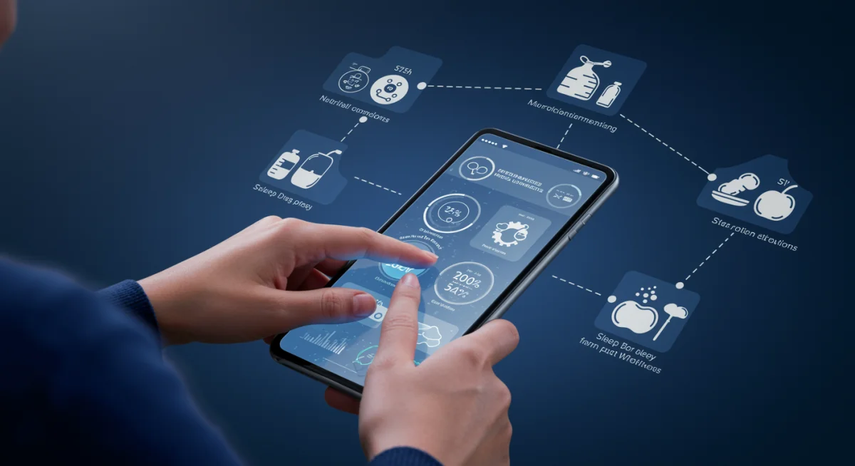 Person interacting with a smart device showing personalized health data and wellness insights.