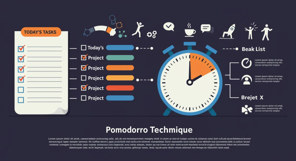 Infographic showing Pomodoro Technique for structured work and breaks