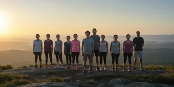 Diverse group standing strong against uncertainty, symbolizing resilience
