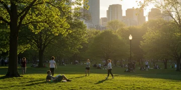 Diverse individuals enjoying sunlight in a U.S. park, emphasizing natural vitamin D synthesis and healthy living.