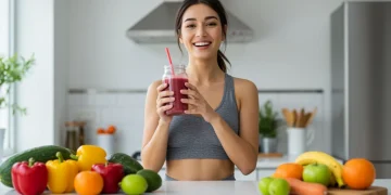 Woman holding a healthy smoothie, symbolizing vibrant energy and nutrition