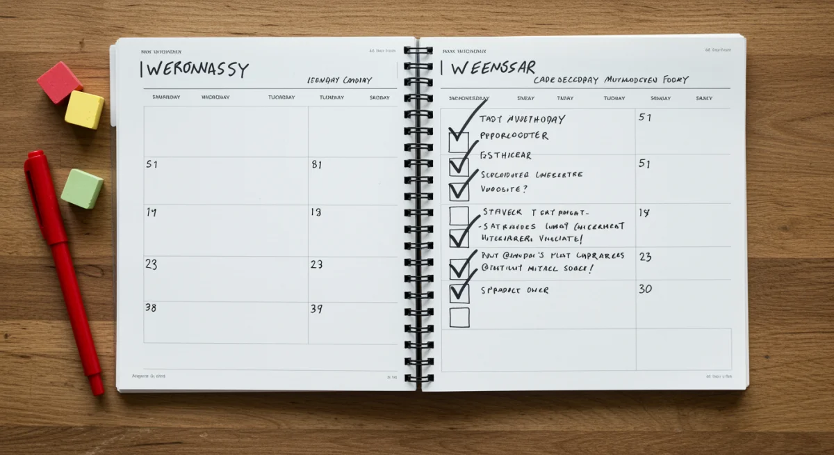 Weekly planner with tasks checked off, symbolizing progress in a 4-week challenge.