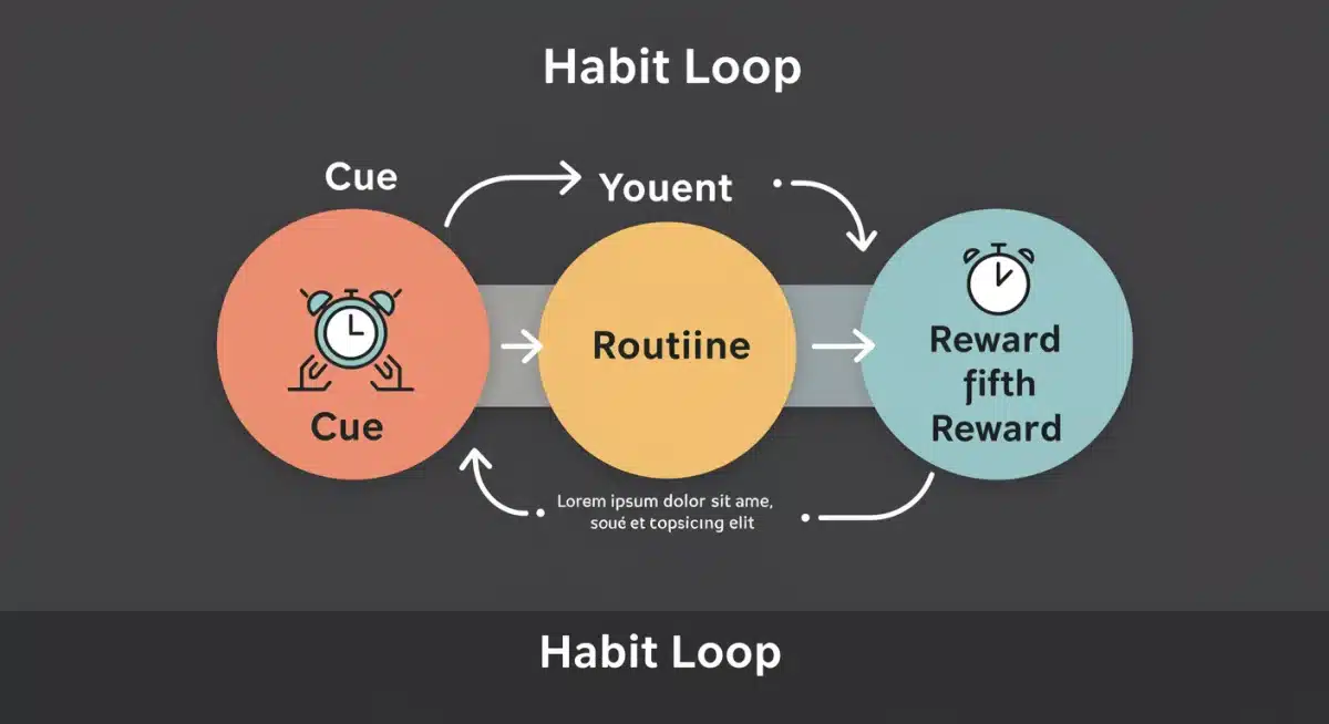 Diagram illustrating the habit loop: cue, routine, reward for building self-discipline